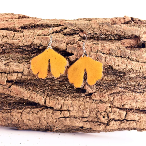 Sárga ginkgo fülbevaló (ezüst)
